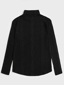 Manfinity VCAY Hombres Camiseta de cuello tortuga tejida de canalé - Negro - Ver 2