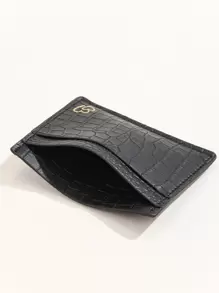 心形图案鳄鱼压纹轻便便携卡包身份证件白领人士节日纪念日生日礼物配饰礼物心形钱包带卡槽小钱包多层礼物送给男朋友情人节父亲节经典时尚简约纹理女士卡包名片夹钱包名片夹信用卡夹男士迷你钱包卡片钱包 - 黑色 - 查看 2