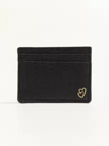 心形图案鳄鱼压纹轻便便携卡包身份证件白领人士节日纪念日生日礼物配饰礼物心形钱包带卡槽小钱包多层礼物送给男朋友情人节父亲节经典时尚简约纹理女士卡包名片夹钱包名片夹信用卡夹男士迷你钱包卡片钱包 - 黑色 - 查看 3