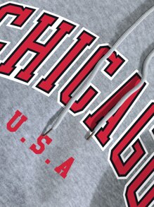 INAWLY Letter Graphic Kangaroo Pocket Drawstring Thermal Sweatshirt,Long Sleeve Tops - Grey - View 7