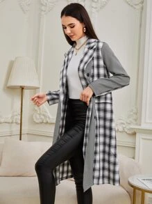 SHEIN 格紋西裝領雙排釦外套