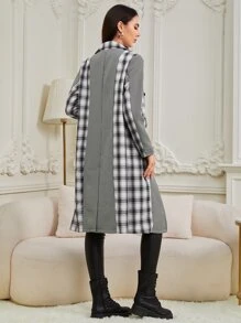 SHEIN 格紋西裝領雙排釦外套