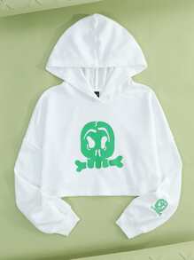 MingxinCheng Skeleton Print Drop Shoulder Hoodie - White - View 1