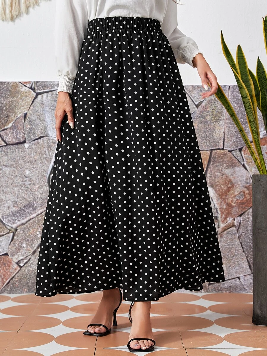 EMERY ROSE 松紧腰圆点裙 - 黑色 - 查看 1