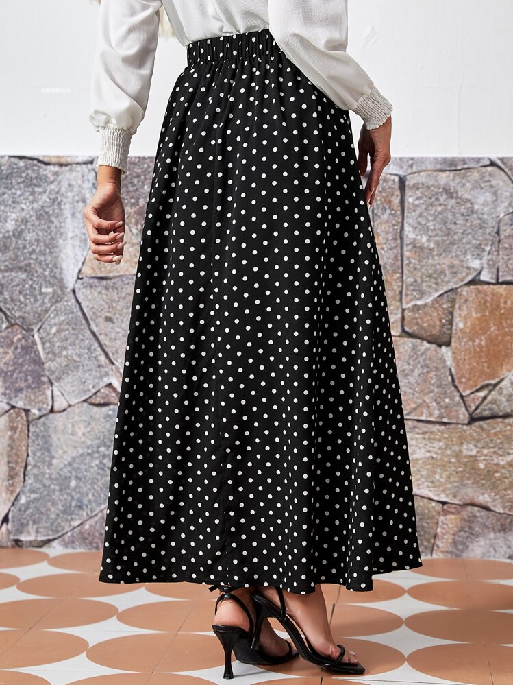 EMERY ROSE Falda de lunares con cintura elástica - Negro - Añade 2