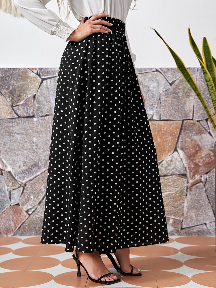 EMERY ROSE Falda de lunares con cintura elástica - Negro - Añade 3