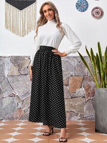 EMERY ROSE 松紧腰圆点裙 - 黑色 - 查看 5