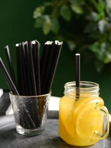 100 chiếc ống hút dùng một lần màu trơn - màu đen - Xem 2