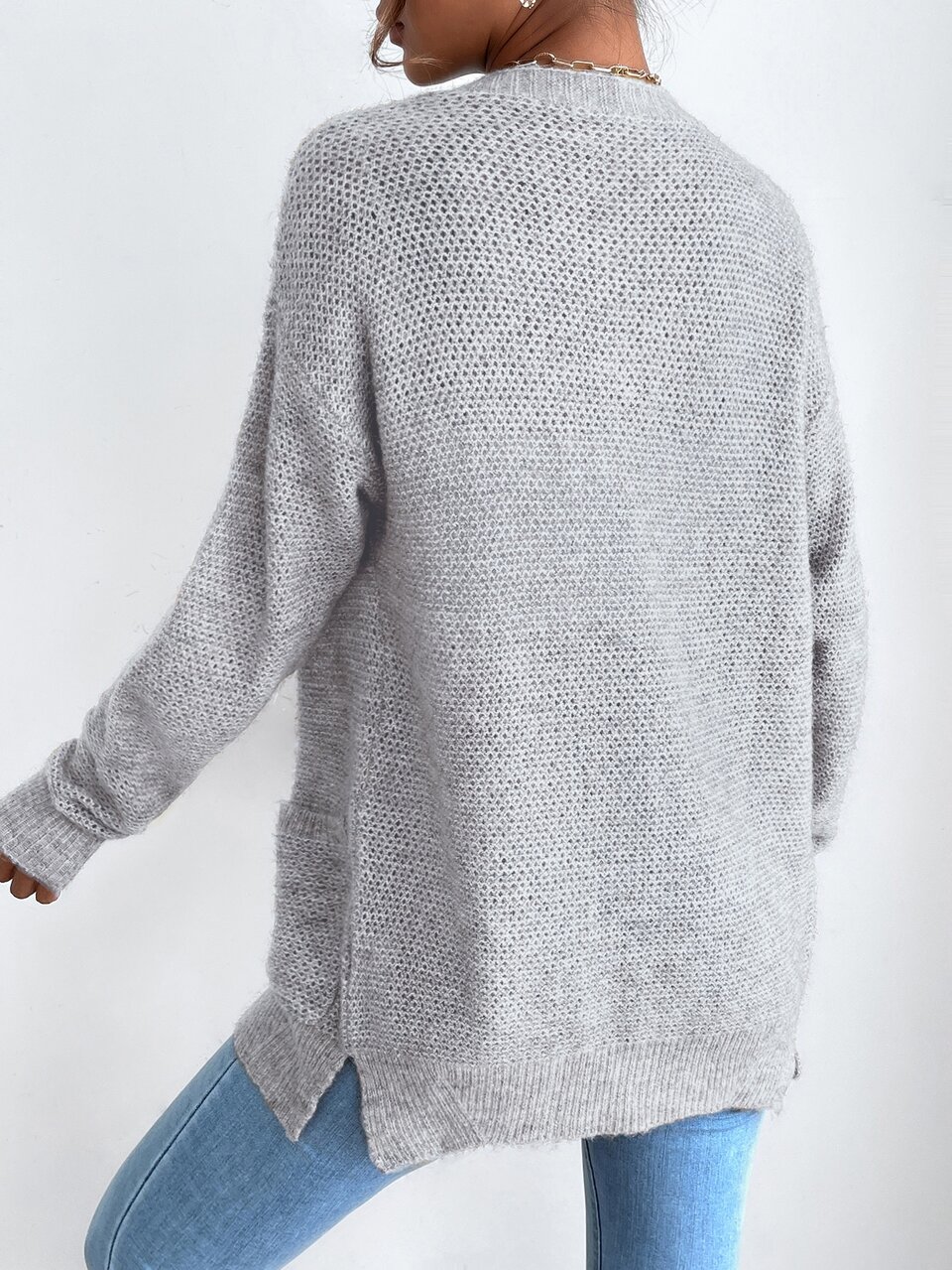 Dual Pocket Drop Shoulder Button Through Cardigan