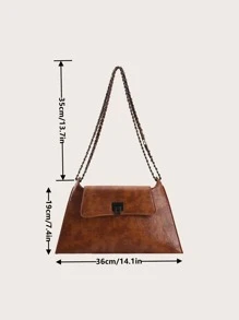 Moderno elegante bolso de hombro versátil con cadena unicolor y diseño retro adecuado para vacaciones, calle y como cartera de mano - Marrón - Ver 3