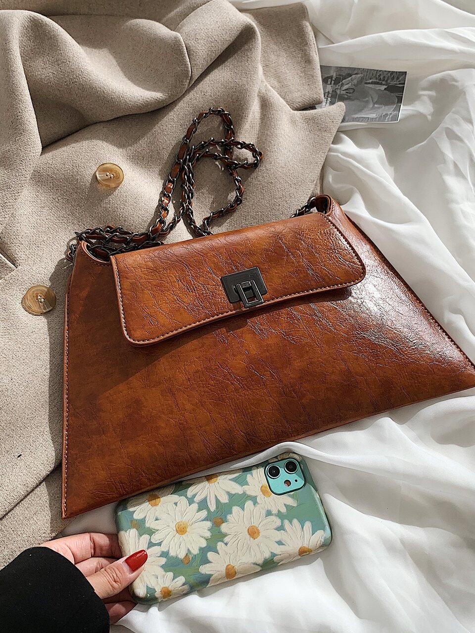 Fashionable Elegant Street Holiday Solid Color Chain Retro Versatile Shoulder Bag Envelope Clutch, Y2k Bag, 2000s Fashion Style, Gothic Punk Bag For Women
