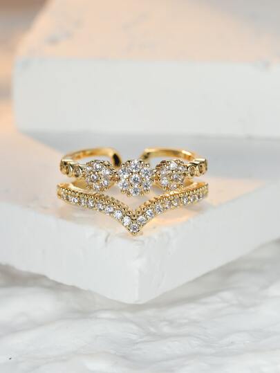 Cubic Zirconia Decor Cuff Ring