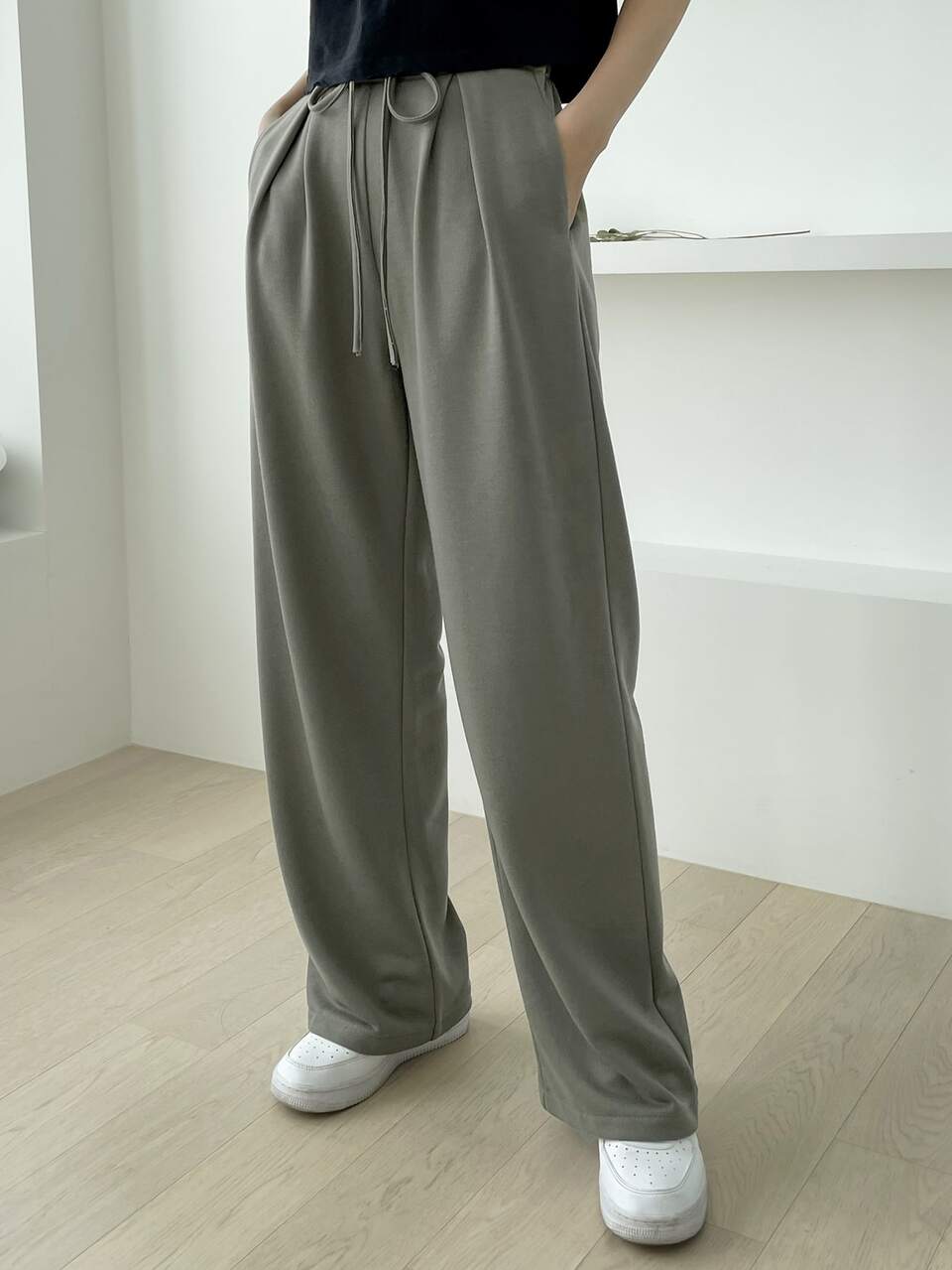 Knot Waist Fold Pleated Wide Leg Pants