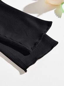 INAWLY Ribbed Knit Drawstring Front Tee Fall Cloth For Women - Black - View 4