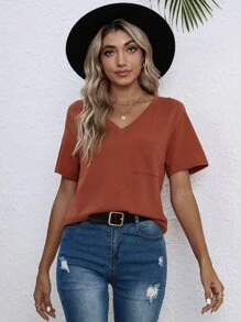 Áo thun nữ Túi màu trơn Giải trí - Màu Cam cháy - Xem 1