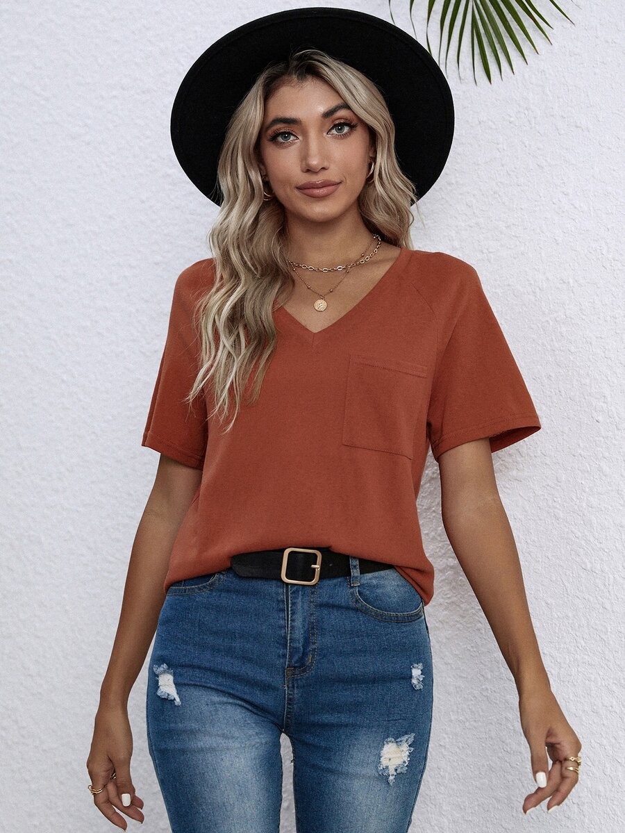 Áo thun nữ Túi màu trơn Giải trí - Màu Cam cháy - Xem 1