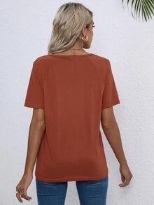 Áo thun nữ Túi màu trơn Giải trí - Màu Cam cháy - Xem 2