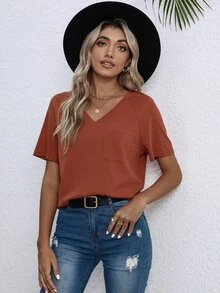 Áo thun nữ Túi màu trơn Giải trí - Màu Cam cháy - Xem 3