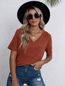 Áo thun nữ Túi màu trơn Giải trí - Màu Cam cháy - Xem 5