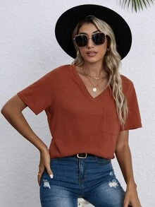 Áo thun nữ Túi màu trơn Giải trí - Màu Cam cháy - Xem 6