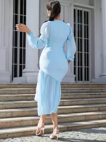 Modelyn Vestido unicolor cruzado de cuello V fruncido bajo con fruncido