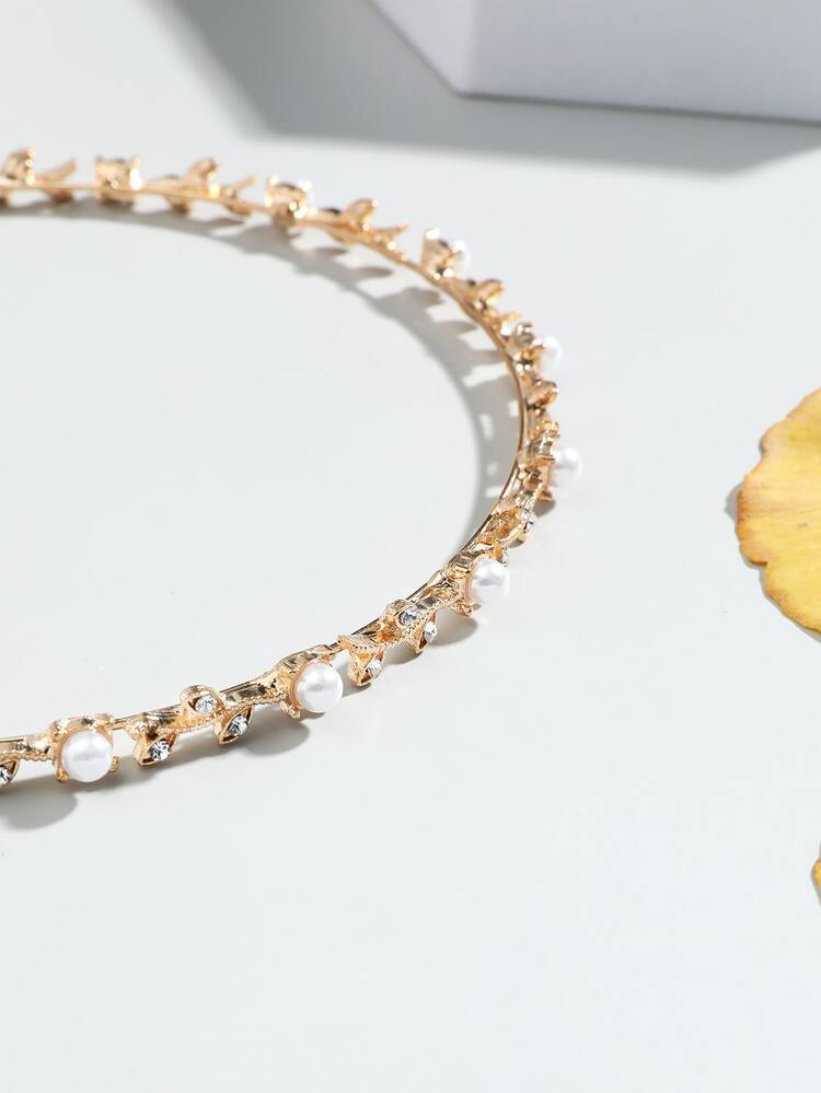 假珍珠和鑽石裝飾的頭帶,優雅動人 - 彩色 - 查看 3