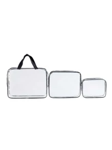 3 件透明方形化妆包套装，旅行必需品化妆包化妆袋护肤包洗漱包收纳袋，旅行必需品邮轮必需品宿舍必需品，婚礼伴娘礼物，妈妈礼物，生日礼物，送给朋友和老师的礼物，家居装饰，浴室客厅卧室装饰，浴室收纳盒，珠宝收纳盒，唇油收纳盒，指甲油收纳盒化妆品收纳盒化妆盒 - 無色 - 查看 2