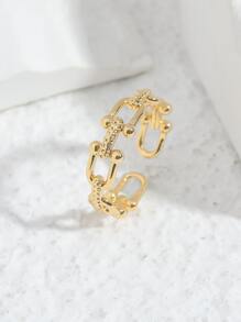 1pc U-Shaped Hollow Ring, Suitable For Daily Wear In Spring And Summer - Yellow Gold - View 1
