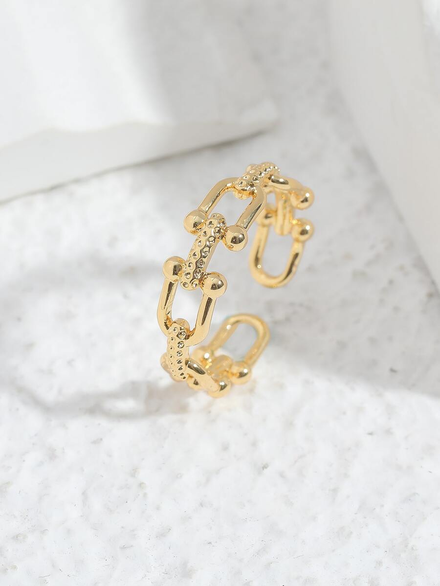 1pc U-Shaped Hollow Ring, Suitable For Daily Wear In Spring And Summer - Yellow Gold - View 1