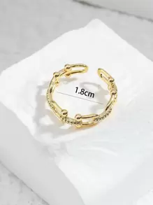 1pc U-Shaped Hollow Ring, Suitable For Daily Wear In Spring And Summer - Yellow Gold - View 3