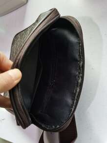 高中生大學新生多功能斜挎包單肩包休閒包男士全印花方包手提書包旅行學院戶外運動通勤 - 棕色 - 查看 4