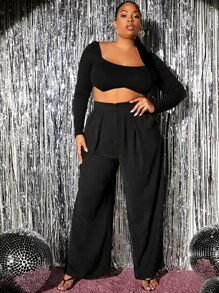 SHEIN SXY Pantalones de pierna ancha de talle alto