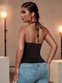 SHEIN SXY 字母圖案後背繫帶掛脖上衣