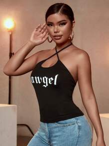 SHEIN SXY 字母圖案後背繫帶掛脖上衣