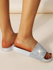 Dép nhựa thời trang nữ có trang trí bằng kim cương giả - Bạc - Xem 4