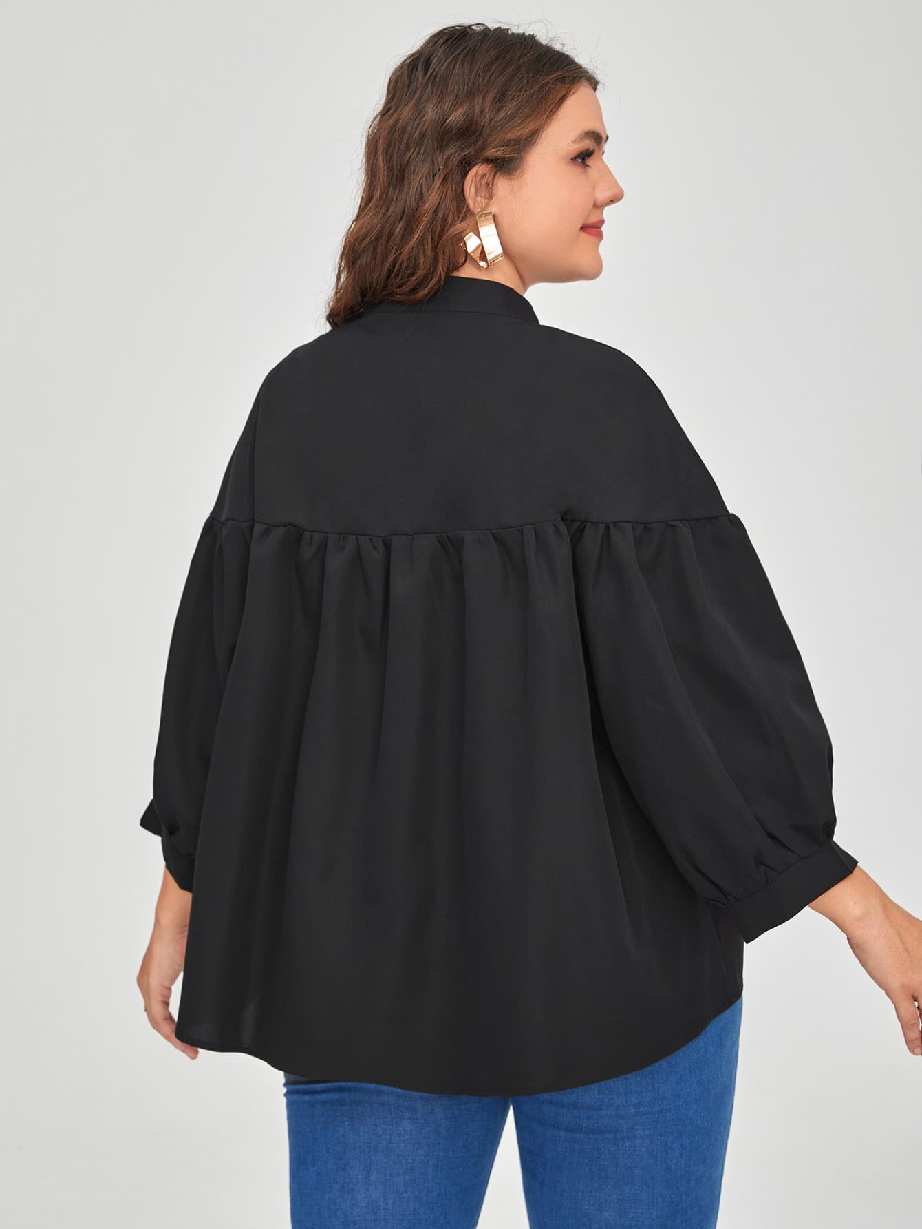 Plus Ruched Drop Shoulder Blouse