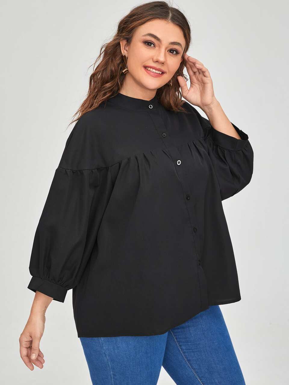Plus Ruched Drop Shoulder Blouse