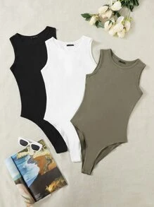 SHEIN EZwear Plus 3pcs Solid Tank Bodysuit - Multicolor - View 1