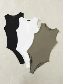 SHEIN EZwear Plus 3pcs Solid Tank Bodysuit - Multicolor - View 4