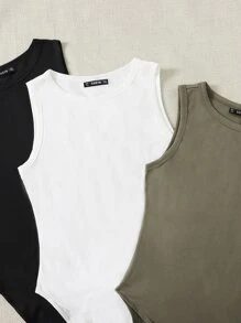 SHEIN EZwear Plus 3pcs Solid Tank Bodysuit - Multicolor - View 5