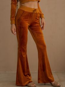 袋鼠口袋夾克和腰部打結長褲套裝 - 棕色 - 查看 8