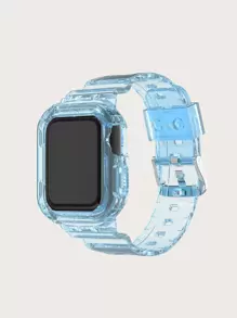 1入組 TPU 半透明防震一體式保護殼錶帶適用於 Apple Watch 4/5/6/7 系列智能手錶錶帶 - 藍色 - 查看 1