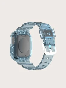 1入組 TPU 半透明防震一體式保護殼錶帶適用於 Apple Watch 4/5/6/7 系列智能手錶錶帶 - 藍色 - 查看 2
