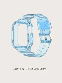 1入組 TPU 半透明防震一體式保護殼錶帶適用於 Apple Watch 4/5/6/7 系列智能手錶錶帶 - 藍色 - 查看 3