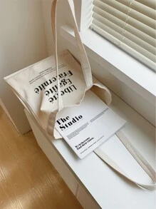 字母图案购物袋 书包，返校，大容量，经典休闲，可折叠，便携，适合少女、女大学生、白领，非常适合返校、开学第一天、初中、高中、购物、度假，大号手提包，最佳秋季灵感创意