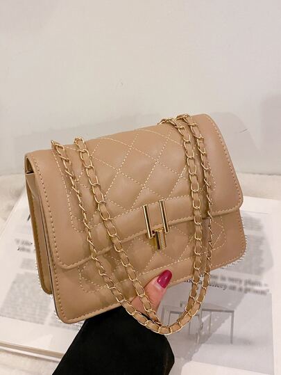 防水、輕巧、商務休閒絎縫金屬鎖鏈方形包適合青少年女大學生、菜鳥和白領，非常適合辦公室、大學、工作、商務、通勤