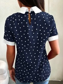 Mulvari Heart Confetti Dot Contrast Binding  Blouse - Navy Blue - View 2