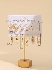 9 đôi bông tai trang trí ngọc trai giả - Vàng - Xem 2