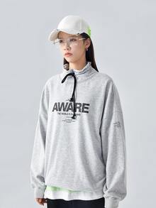 Hoodie lớn Đồ họa Chữ cái Dây rút - Màu Xám nhạt - Xem 4