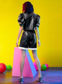 Kirana Kartawidjaja Quần đùi nữ Nút Dây kéo Khối Màu Hấp dẫn - màu đen - Xem 2